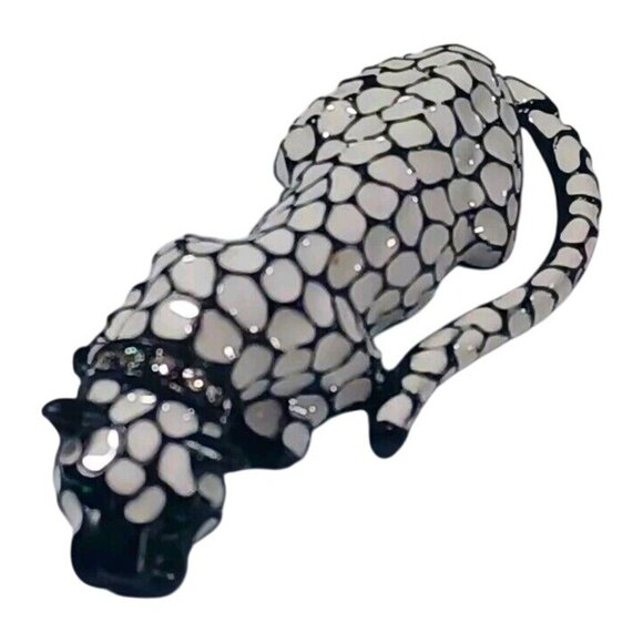 Vintage Cloisonne Style Siamese Cat Brooch Pin Black White Crystals Gree… - Picture 3 of 9